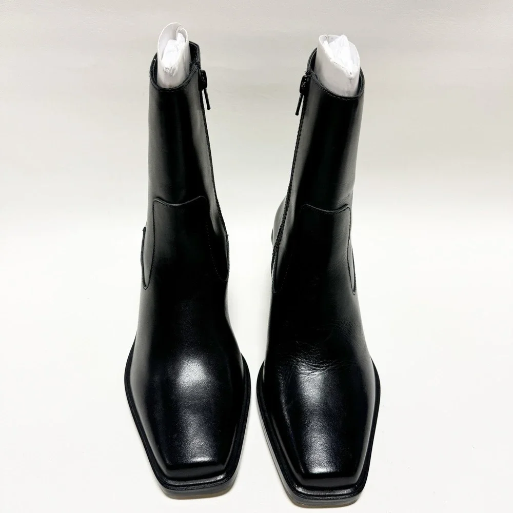 Matisse Ezra Womens Black Leather Square Toe Block Heel Boots Size 8 M